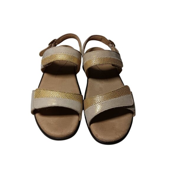 SAS Beige Sandals NUDU Golden Comfort Heel Strap Hook Loop 7M USA Made Excellent - Picture 2 of 11